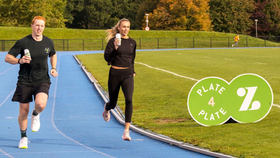 Leinster Rugby's Darragh Fanning and Irish athlete Sharlene Mawdsley at the launch of Plate4Plate Zam Run 2025. Log your run this weekend, take a screenshot, post to socials and tag @zambreroireland to donate extra meals. Photo: Andrew Downes/Xposure