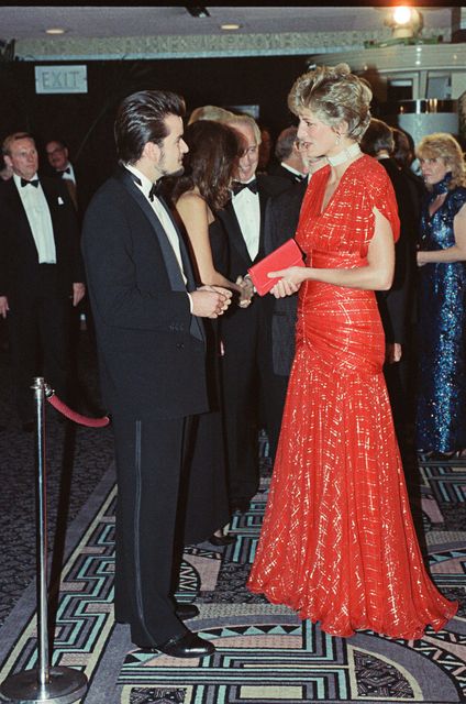 Charlie Sheen with Princess Diana at the Odeon Leicester Square premiere of the film Hot Shots in 1991