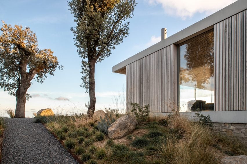 Exterior of a timber-slatted home in Spain