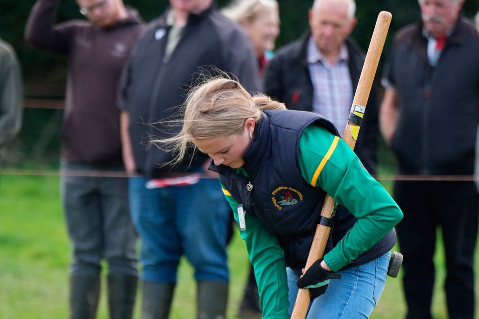 Cara Simms from Donegal takes part in the Loy Digging competition during  the National Ploughing Championships at Tullamore, Co Offaly. Photo: Niall Carson/PA Wire