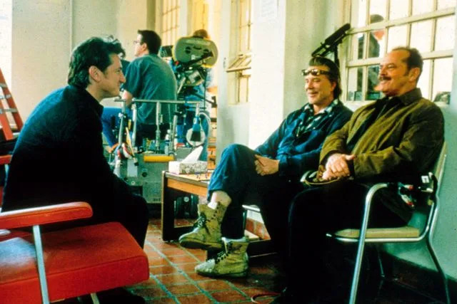 Alamy Sean Penn with Mickey Rourke and Jack Nicholson on set of 'The Pledge'