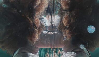 a mirrored Black figure underwater in a painting by Calida Garcia Rawles