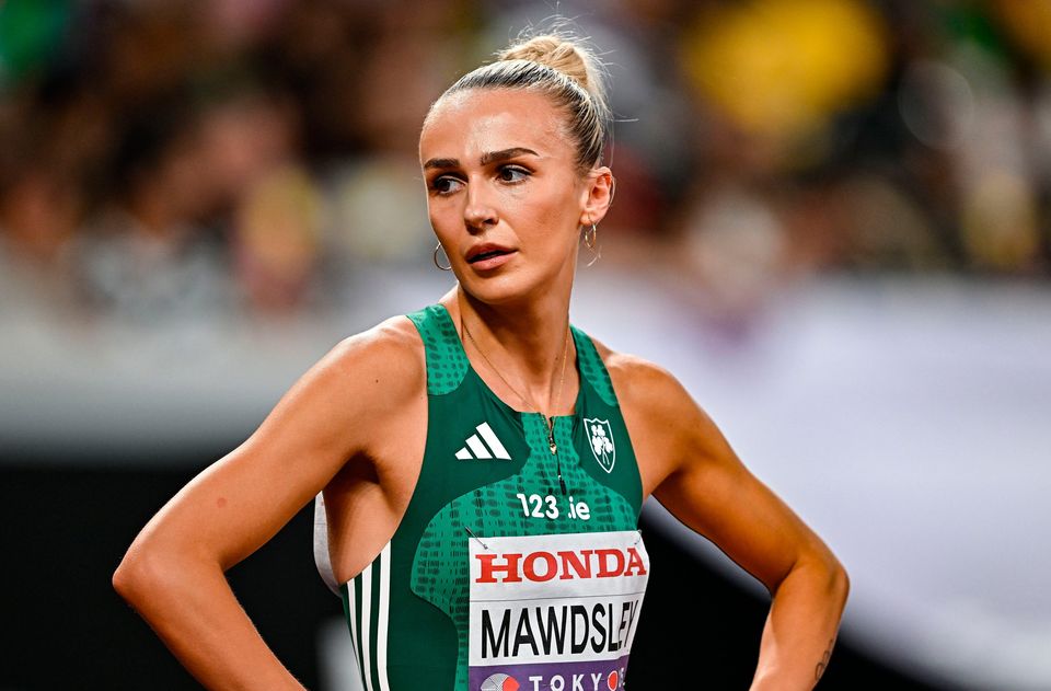 Sarlene Mawdsley after competing in the women's 4x400m relay heats at the World Athletics Championships in Tokyo. Photo: Sam Barnes/Sportsfile