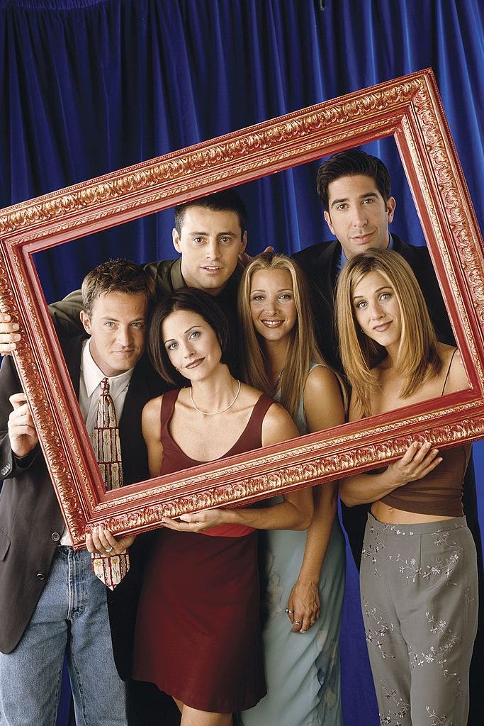 friends cast holding a reddish picture frame around them (clockwise from left) matthew perry as chandler bing, matt le blank as joey tribbiani, david schwimmer as ross geller, jennifer aniston as rachel green, lisa kudrow as phoebe buffay, courteney cox as monica geller  friends cast holding a reddish picture frame around them (clockwise from left) matthew perry as chandler bing, matt le blank as joey tribbiani, david schwimmer as ross geller, jennifer aniston as rachel green, lisa kudrow as phoebe buffay, courteney cox as monica geller