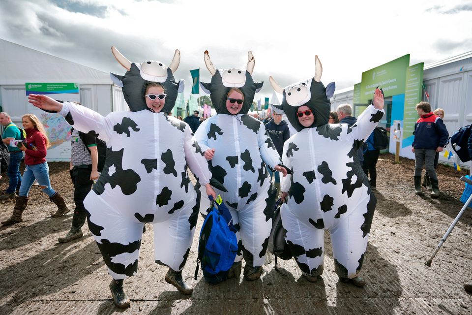 L-R Molly Tunnicliffe, Juliet Daly, Charlotte Marnane from Dublin during  the National Ploughing Championships at Tullamore, Co Offaly. Photo: Niall Carson/PA Wire