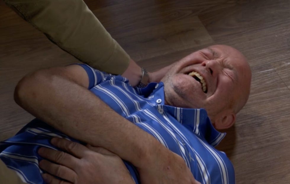 EastEnders' Jonno suffers a heart attack eastenders' jonno lays on the floor as he suffers a heart attack