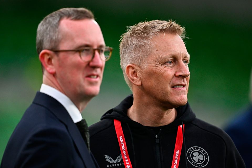 Heimir Hallgrimsson, right, and FAI chief executive officer David Courell