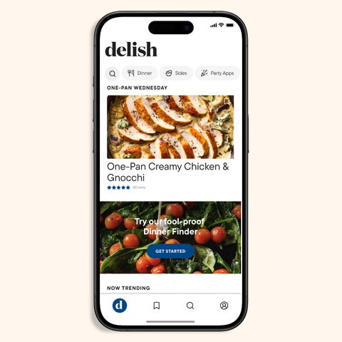 delish mobile app interface showcasing recipe and dinner finder promotion delish mobile app interface showcasing recipe and dinner finder promotion