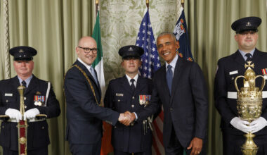 Obama got a pricey scroll, a book and whiskey from Dublin City Council