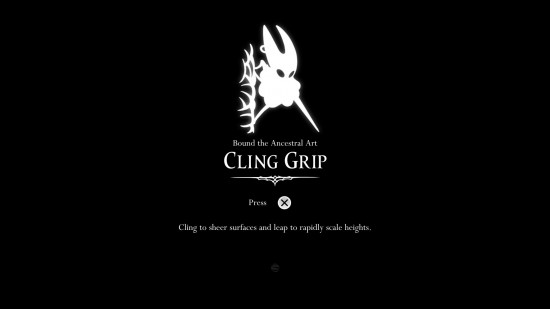 The Cling Grip unlock screen from Hollow Knight Silksong.
