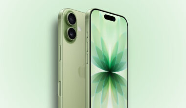 A render of the Sage iPhone 17 against a white and green background.