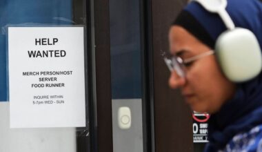 A "help wanted" sign is displayed at a live music and blues club in Chicago, Thursday, July 24, 2025. (AP Photo/Nam Y. Huh, File)