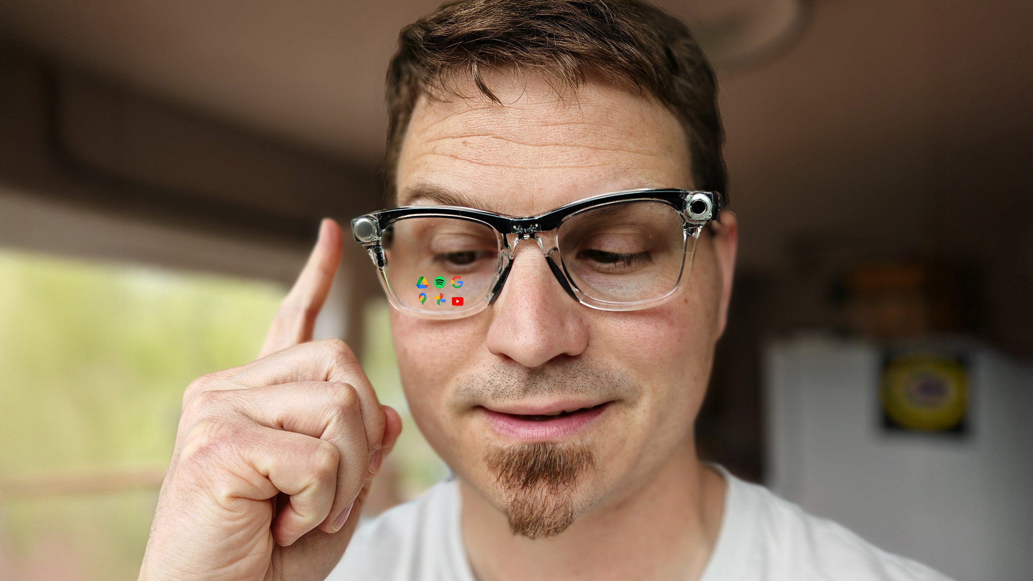 A mockup of what Meta Hypernova smart glasses could look like using transparent Ray-Ban Meta Smart Glasses