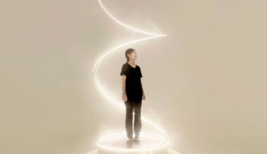 karolina halatek presents spiral installation of mist and light for lancôme
