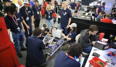 Students prepare their robots to enter Artemis Arena during NASA’s Lunabotics competition on May 20, 2025, at the Center for Space Education near the Kennedy Space Center Visitor Complex in Florida.