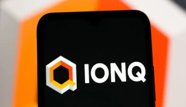 In this photo illustration, the IonQ logo is seen displayed on a smartphone screen.