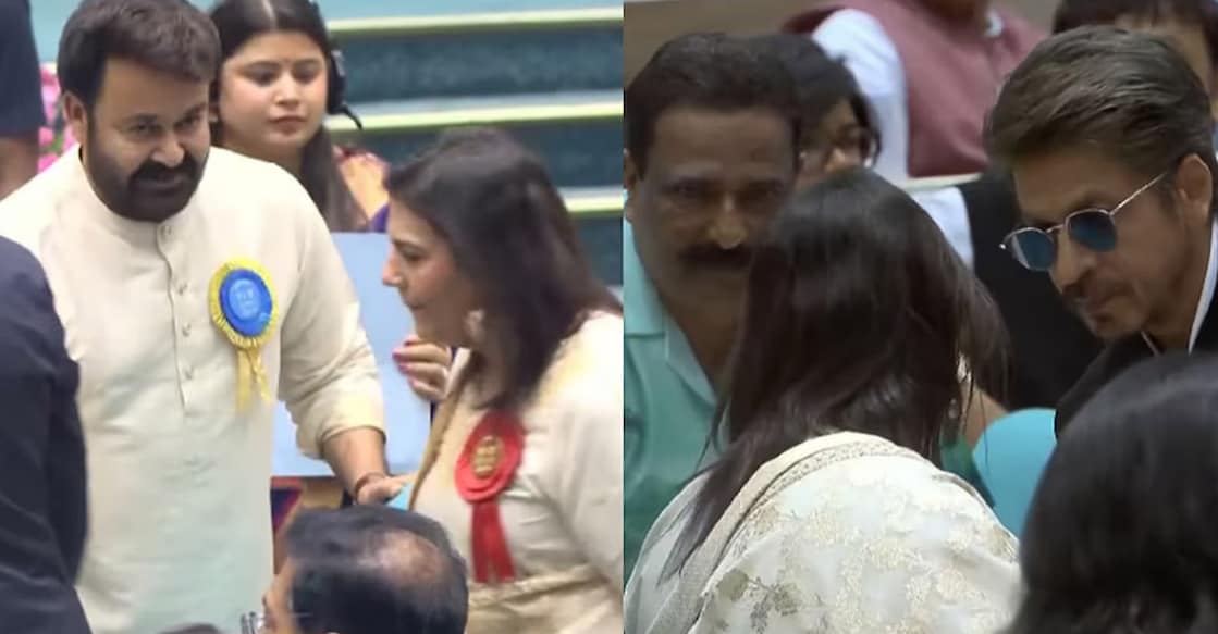 Shah Rukh Khan helping Suchitra as she takes the seat at the 71st National Film Awards ceremony. Photo: DD Malayalam