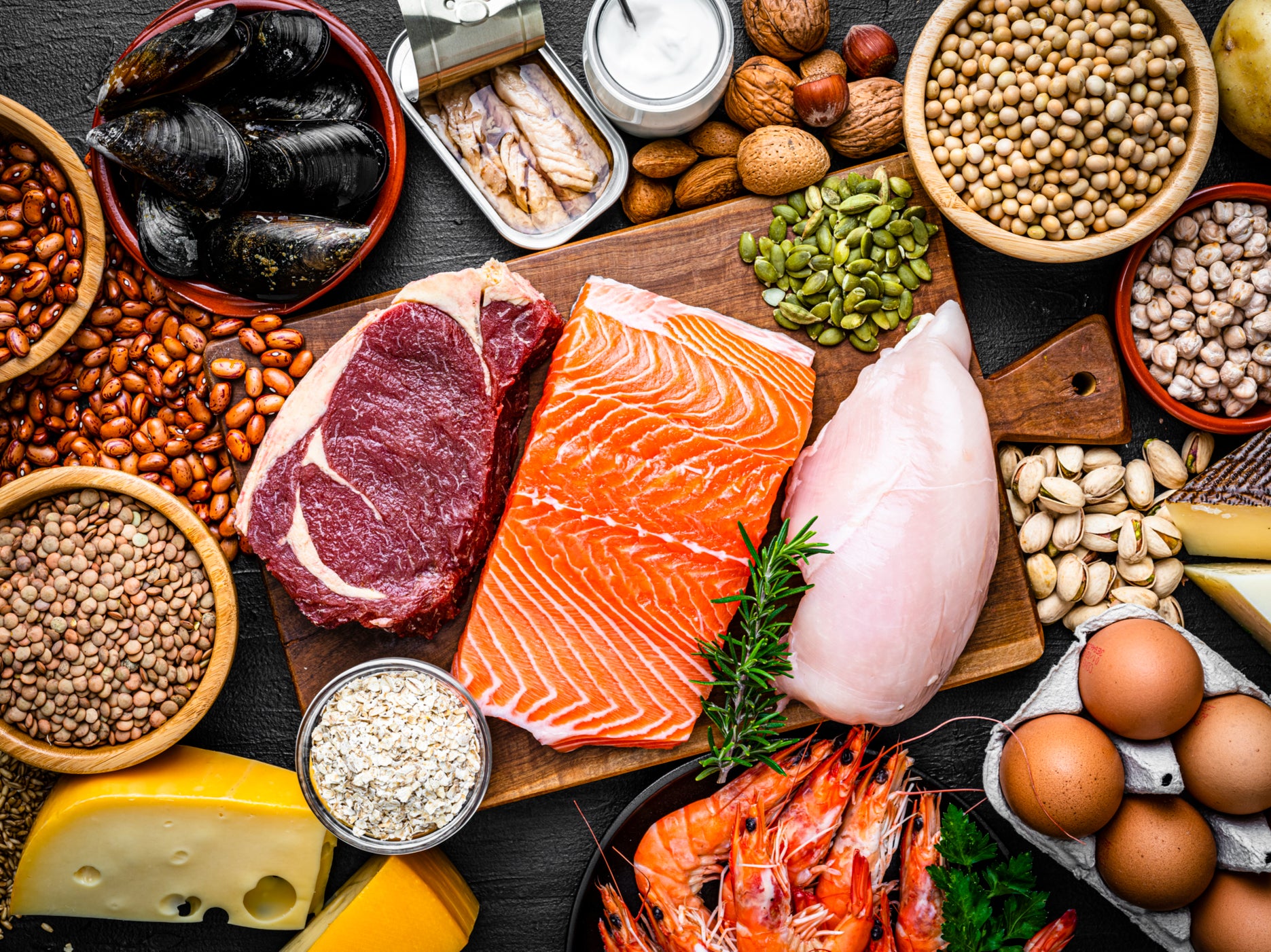 Fish, eggs, yoghurt, cheese and beans all have high protein content