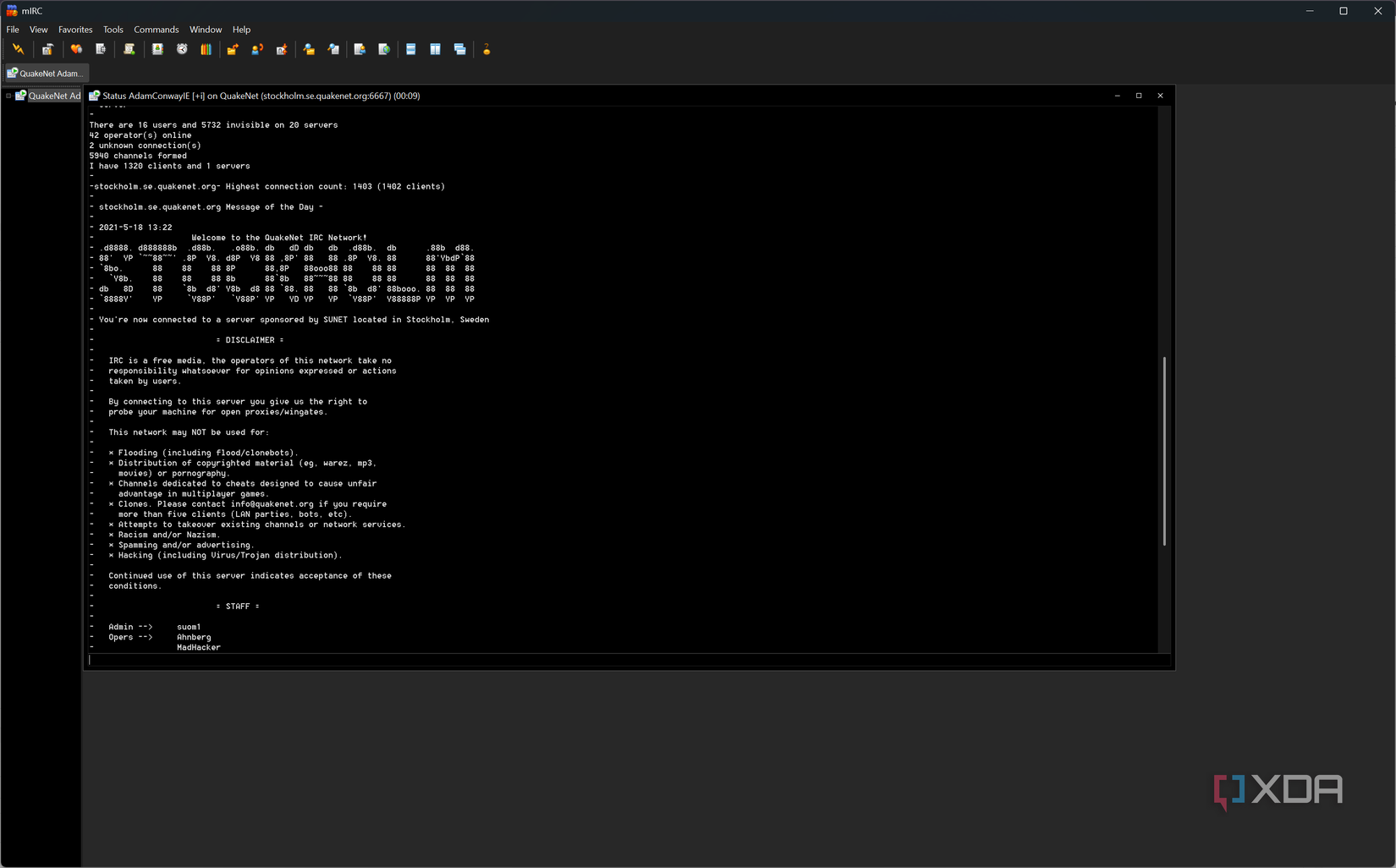 QuakeNet IRC join message, the "Message of the Day"