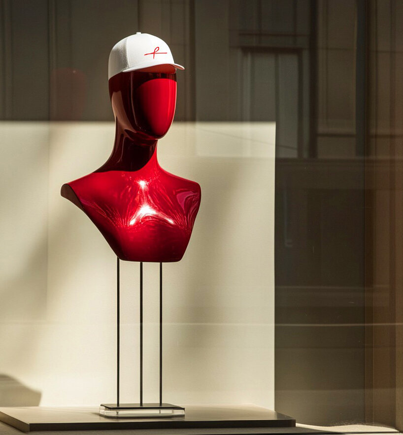 red sculptural elements define ARKS flagship store by anagram architects in mumbai