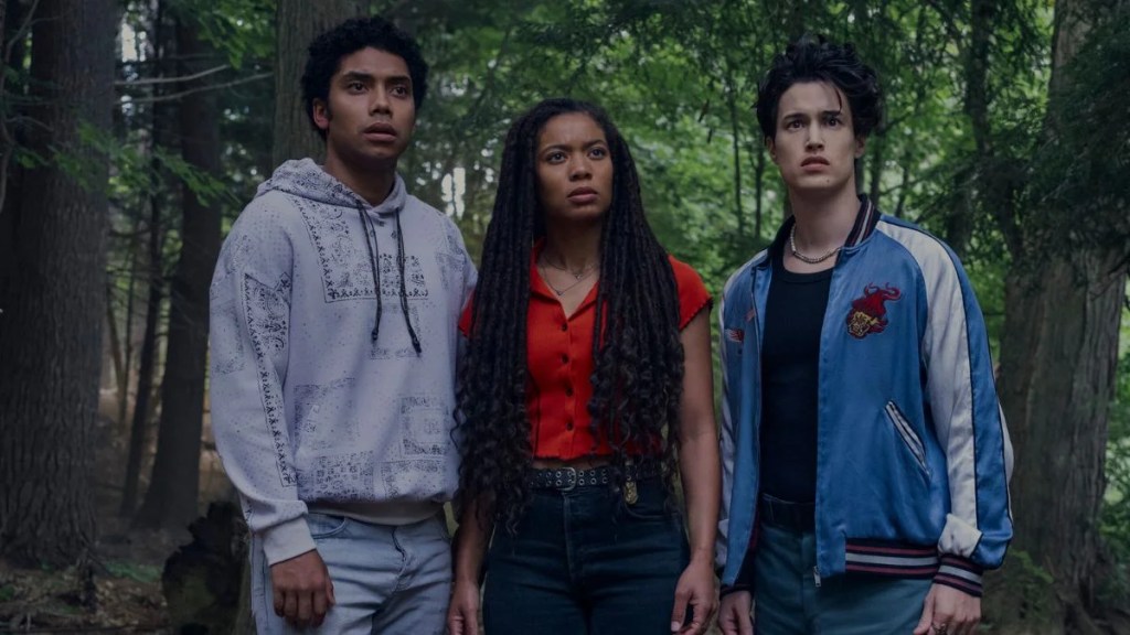Chance Perdomo as Andre Anderson, Jaz Sinclair as Marie Moreau and Derek Luh as Jordan Li in "Gen V" Season 1 (Prime Video)