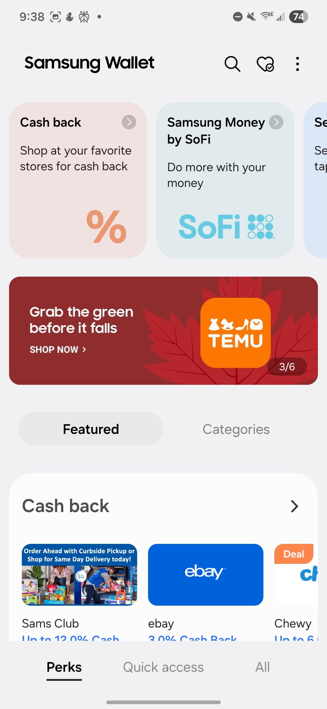 Home screen ads in the Samsung Wallet app.