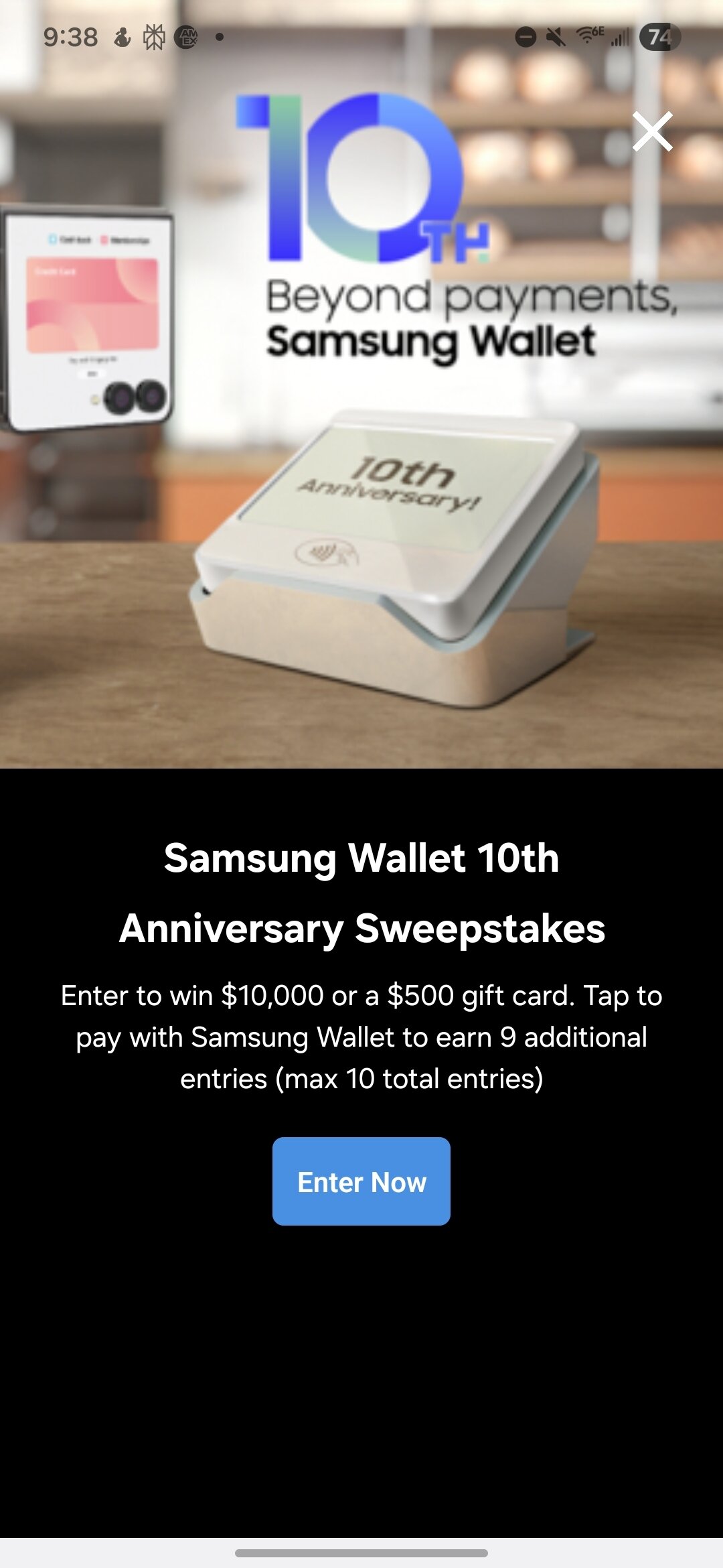 A pop-up ad in the Samsung Wallet app.