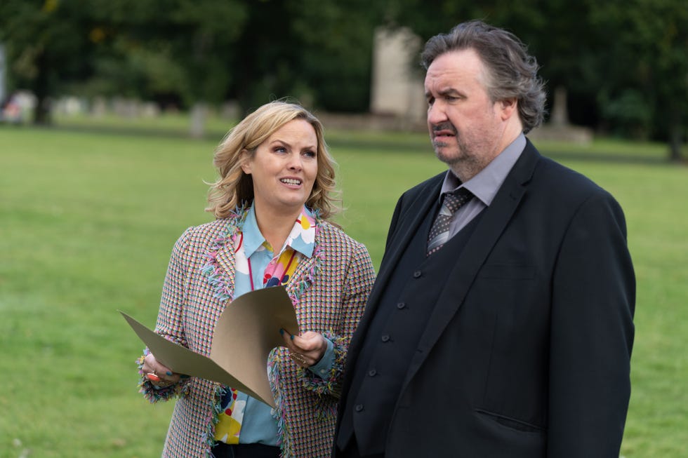 Jo Joyner and Mark Benton as Luella Shakespeare and Frank Hathaway in Shakespeare & Hathaway: Private Investigators jo joyner and mark benton as luella shakespeare and frank hathaway in shakespeare hathaway private investigators
