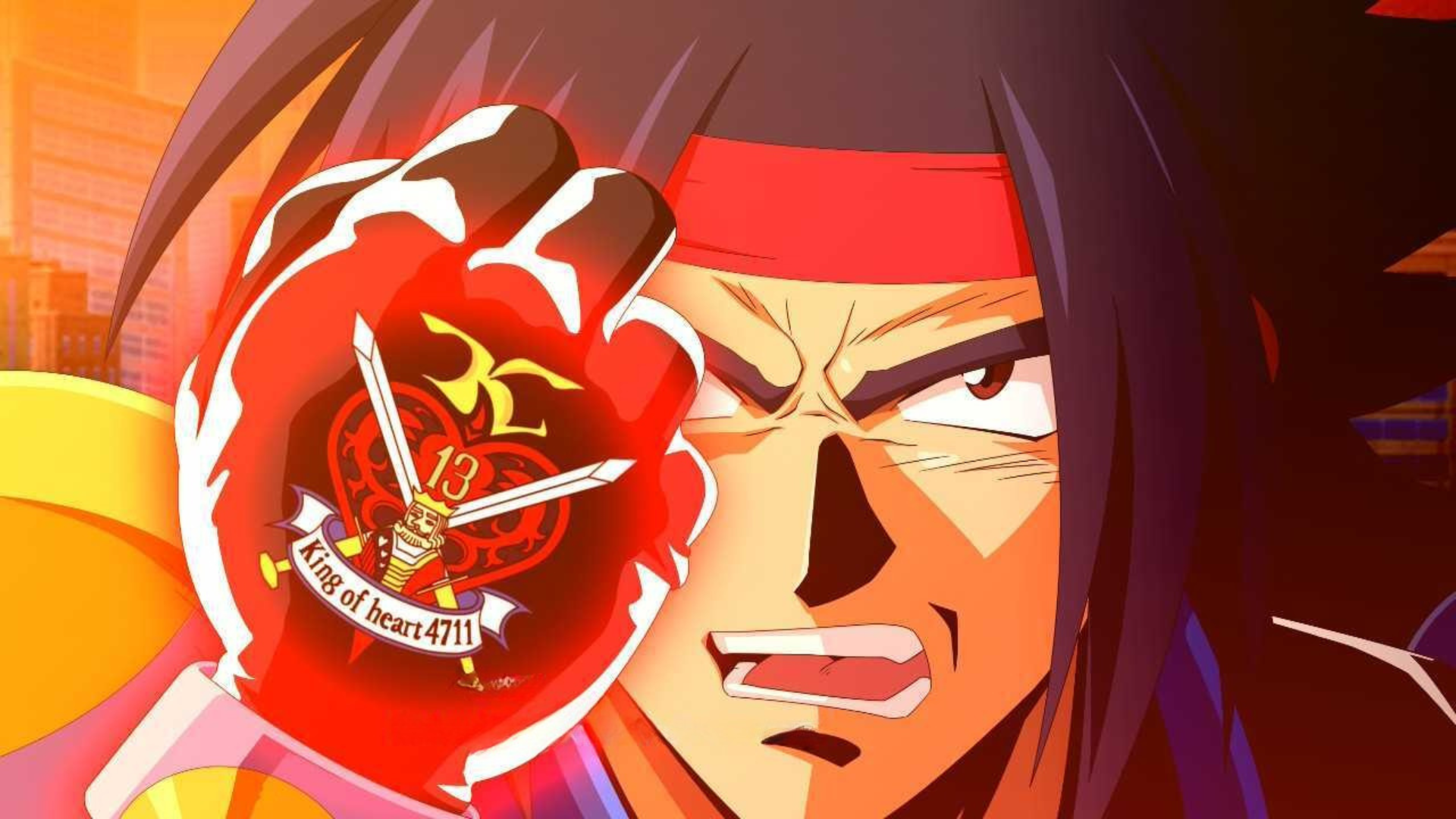 Screenshot from Super Robot Wars Y featuring Domon Kasshu holding up a fist that has the crest of the King of Hearts