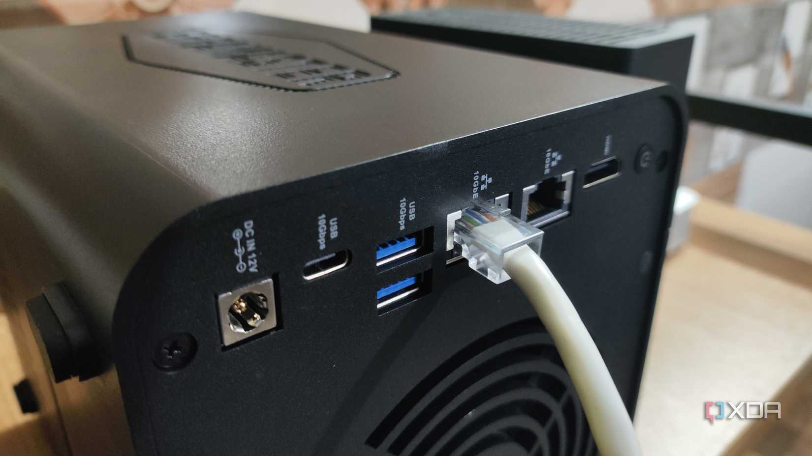 A LAN cable plugged into the TerraMaster F4-424 Pro