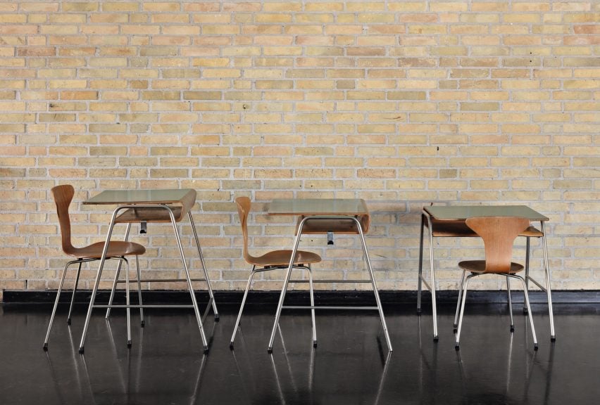 Wooden chairs in school