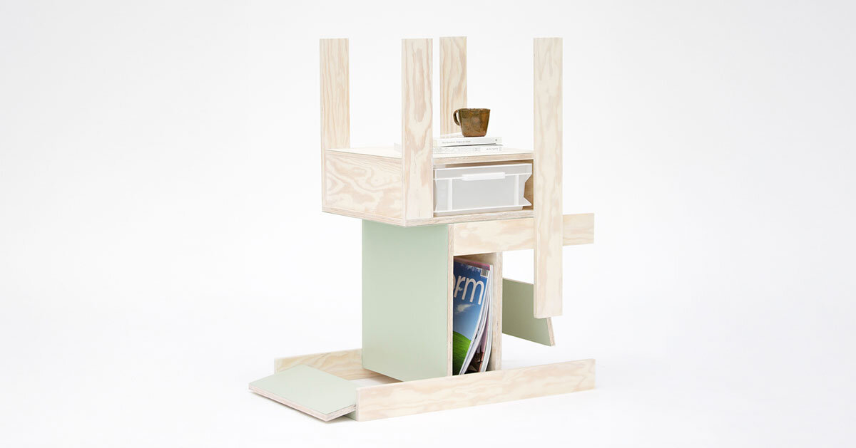 twin chairs by A204 reconfigure into tables and shelving units