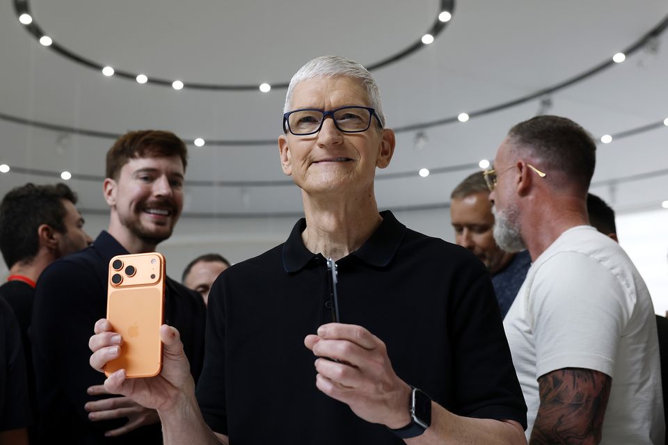 Regulation: Apple chief Tim Cook launching the iPhone 17 earlier this month. Many new software features launched by the US firm won’t be available to EU users. Photo: Name Justin Sullivan/Getty