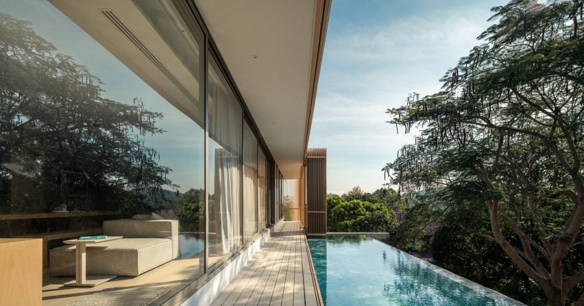 Swimming pool at W House II by IDIN Architects