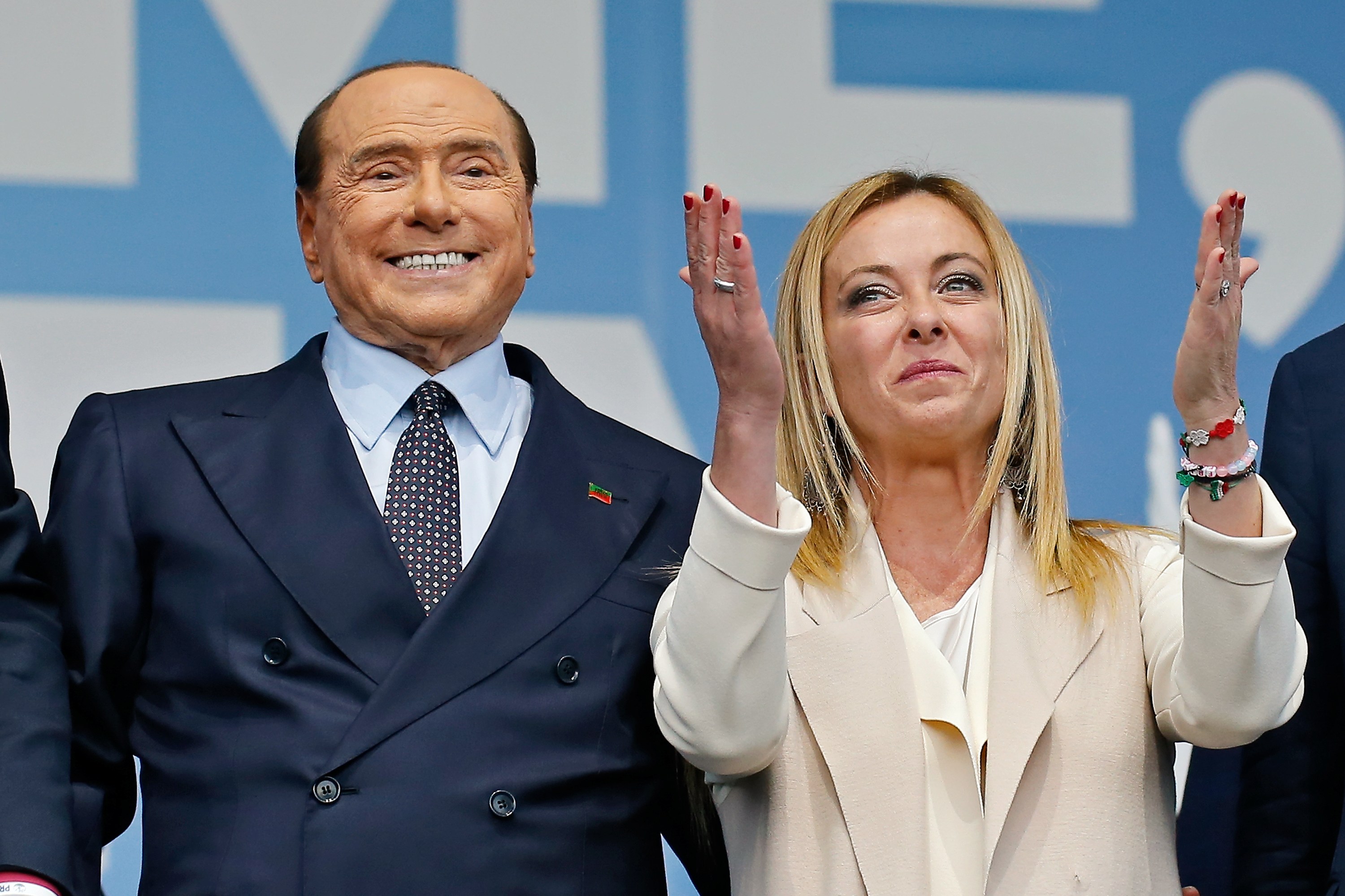 Silvio Berlusconi and Giorgia Meloni at the center-right coalition meeting.