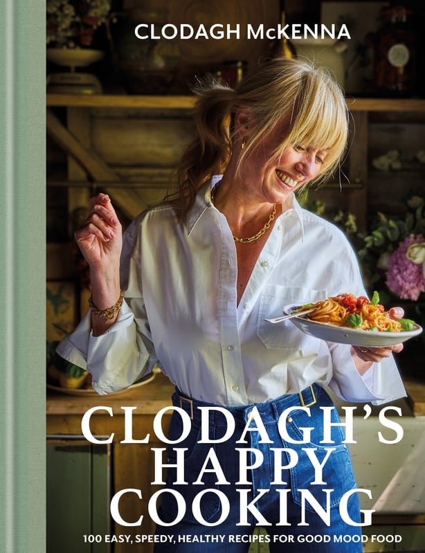 A photo of the book jacket of Clodagh's Happy Cooking, by Clodagh McKenna