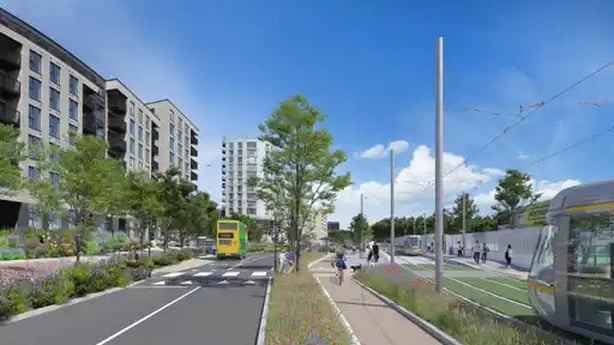 An artists' impression of the new Luas line to and from Finglas in Dublin