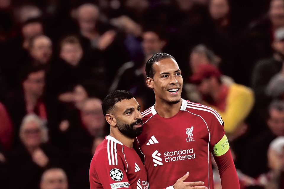 Salah and Van Dijk celebrate