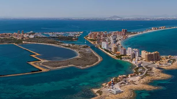 Aerial view of La Manga del Mar Menor, Region of Murcia, Spain