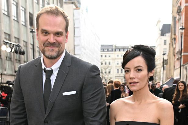 David Harbour and Lily Allen attend The Olivier Awards 2022 with MasterCard at the Royal Albert Hall on April 10, 2022 in London, England