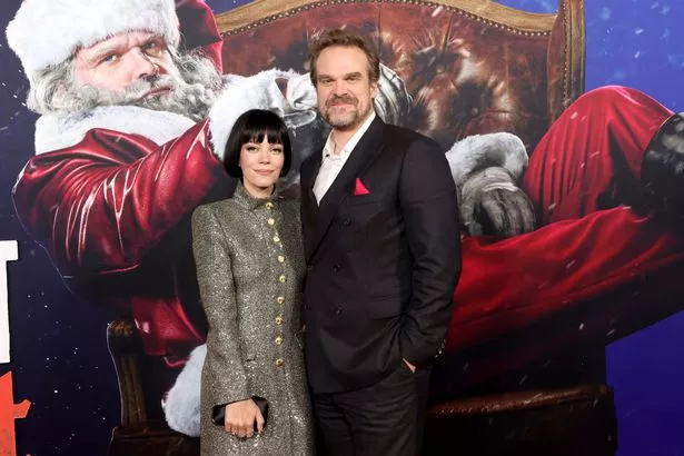 (L-R) Lily Allen and David Harbour attend the premiere of Universal Pictures' "Violent Night" at TCL Chinese Theatre on November 29, 2022 in Hollywood, California