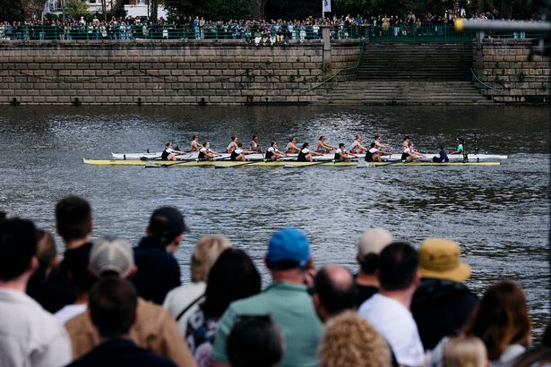 Crews compete in the 79th women's boat race between Oxford University and Cambridge University on the River Thames in London on April 13, 2025.