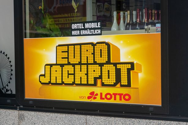 Hanau, Germany - June 25, 2023: Logo of EuroJackpot German Lotto kiosk.