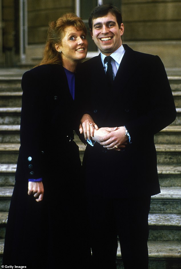 Prince Andrew and Sarah Ferguson upon the announcement of their engagement in March 1986
