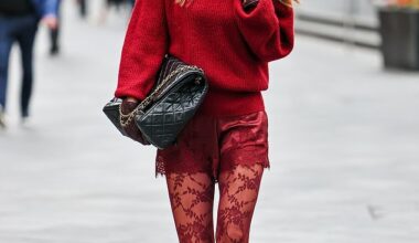 Myleene Klass opted for a striking all-red look as she returned to work at Smooth Radio on Thursday, after appearing in court to detail her stalking ordeal