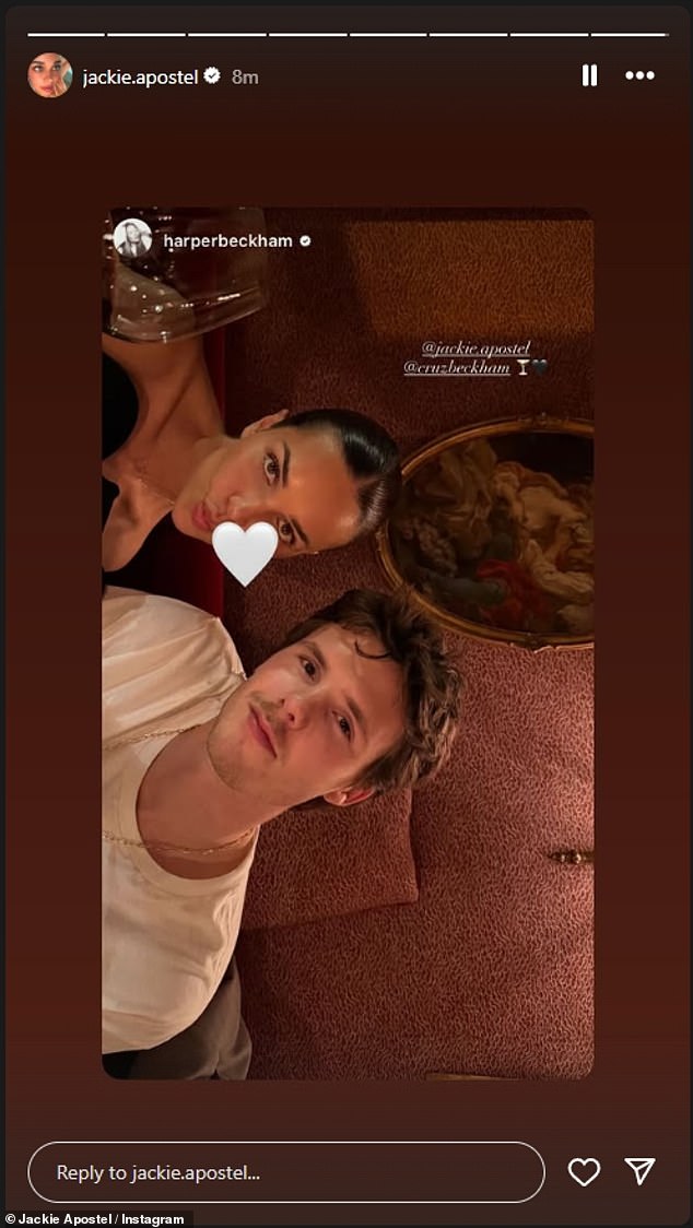 The tributes for Victoria continued as Jackie Apostel reposted a snap that Harper had taken of her and boyfriend Cruz