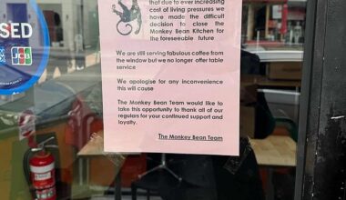 Monkey Bean placed a notice on the front door saying it would only be serving coffee from a streetside take-away window