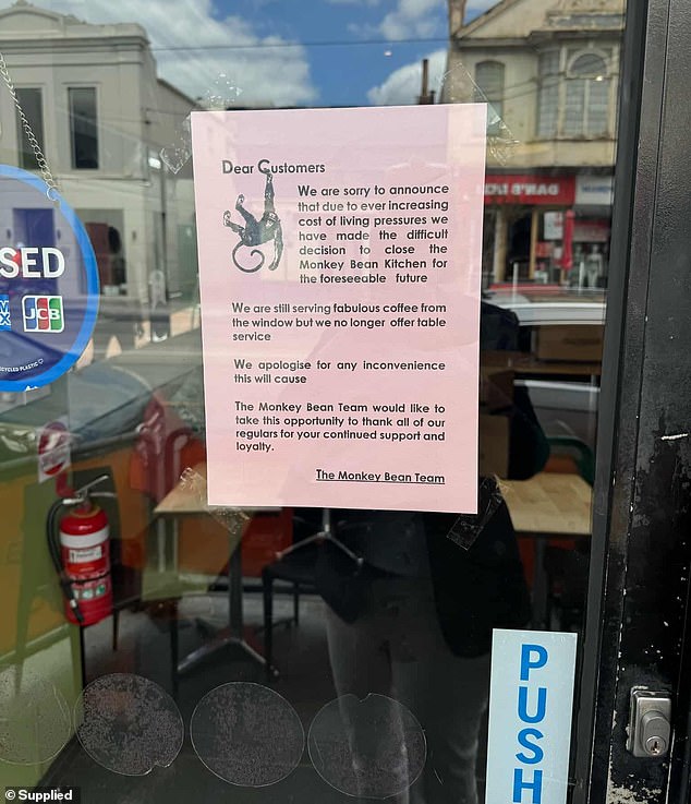 Monkey Bean placed a notice on the front door saying it would only be serving coffee from a streetside take-away window