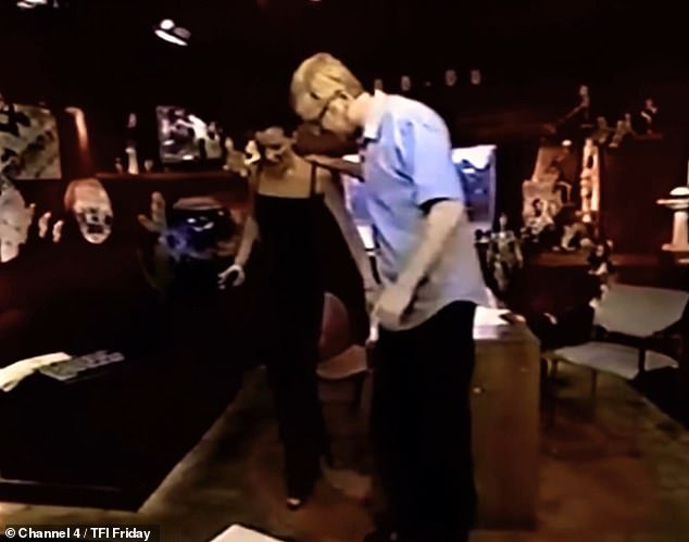 Presenter Chris Evans weighs Victoria, who had given birth to her first child just two months before, for his Channel 4 show TFI Friday in 2000