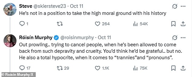 In a further tweet, Murphy accused George of 'depravity and cruelty' - but did not elaborate